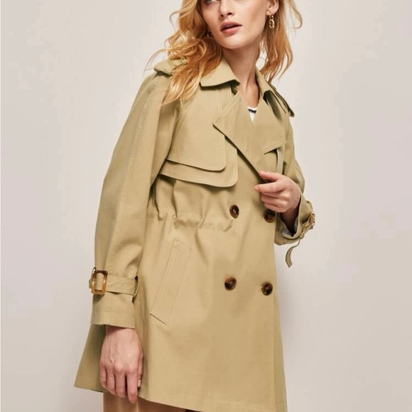 Mid Length Khaki Tan Spring Fashion Trench Coat Jacket - Picture 3 of 3